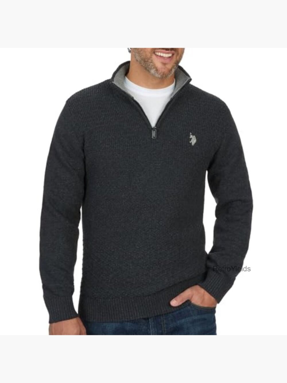 Men's Cable Knit Quarter Zip Pullover Sweater Heavyweight - Picture 4 of 4